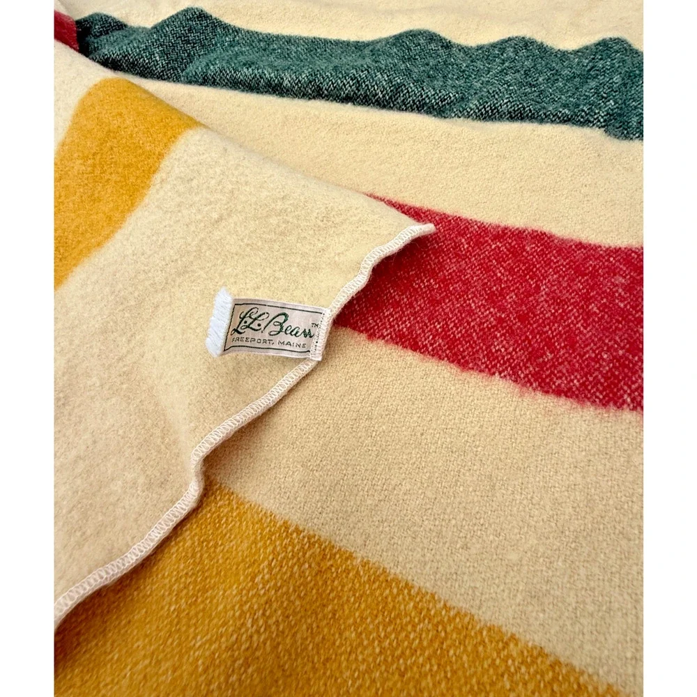 LL Bean Hudson Bay 3 Point Stripe Wool Blanket Twin 63 x 78 Mid 1960s-1970 VTG